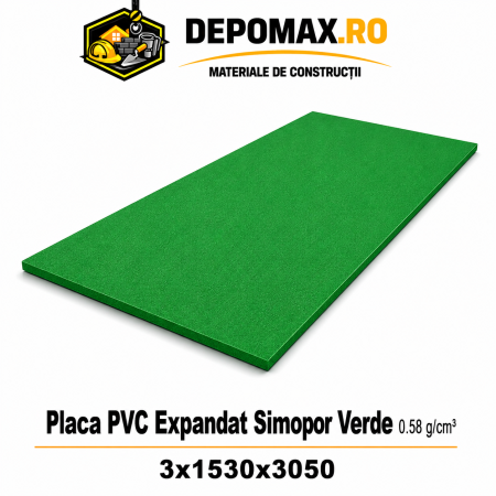 Placa rigida PVC Simopor Verde 0.58 g/cm3, 3x1530x3050 mm